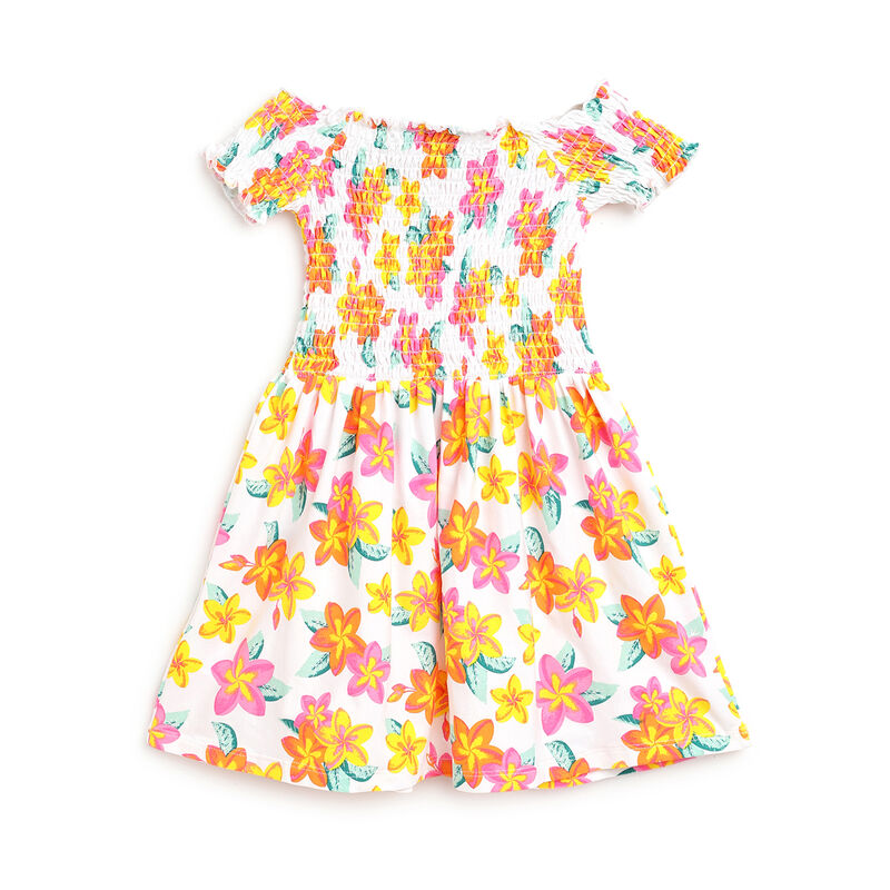 Girls Pink and Yellow Floral Printed Dress image number 1